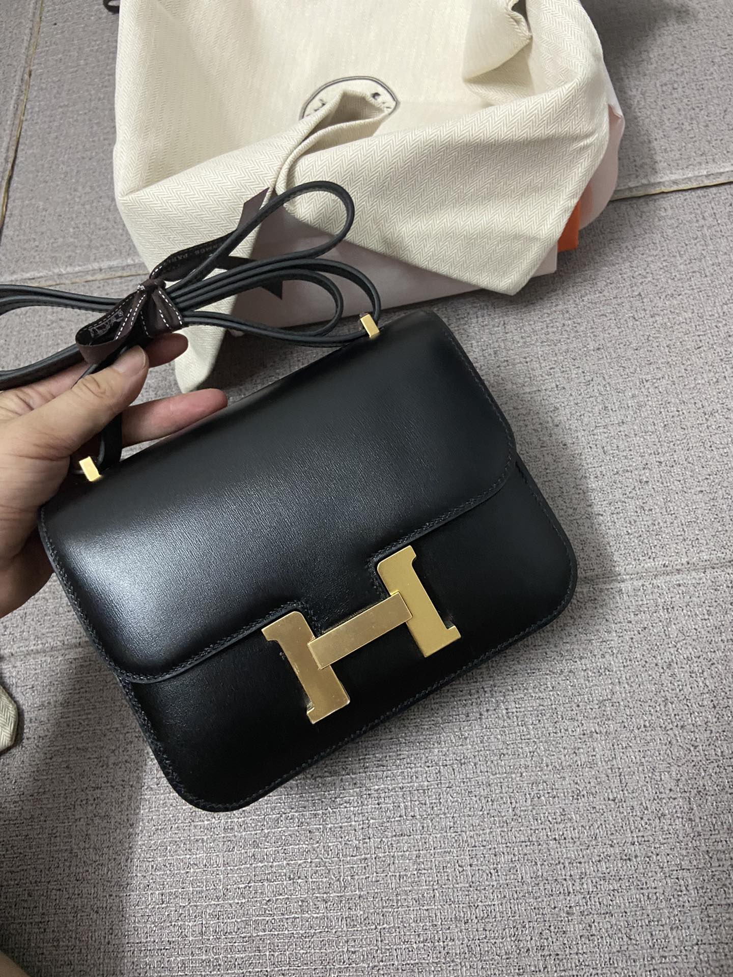 Hermes Constance 18 Mini Shoulder Bag In Black Box Leather